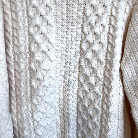 Vintage Le Tigre Fisherman Mens Sweater Size LT Cream Chunky Cable Knit Coastal - Picture 4 of 7
